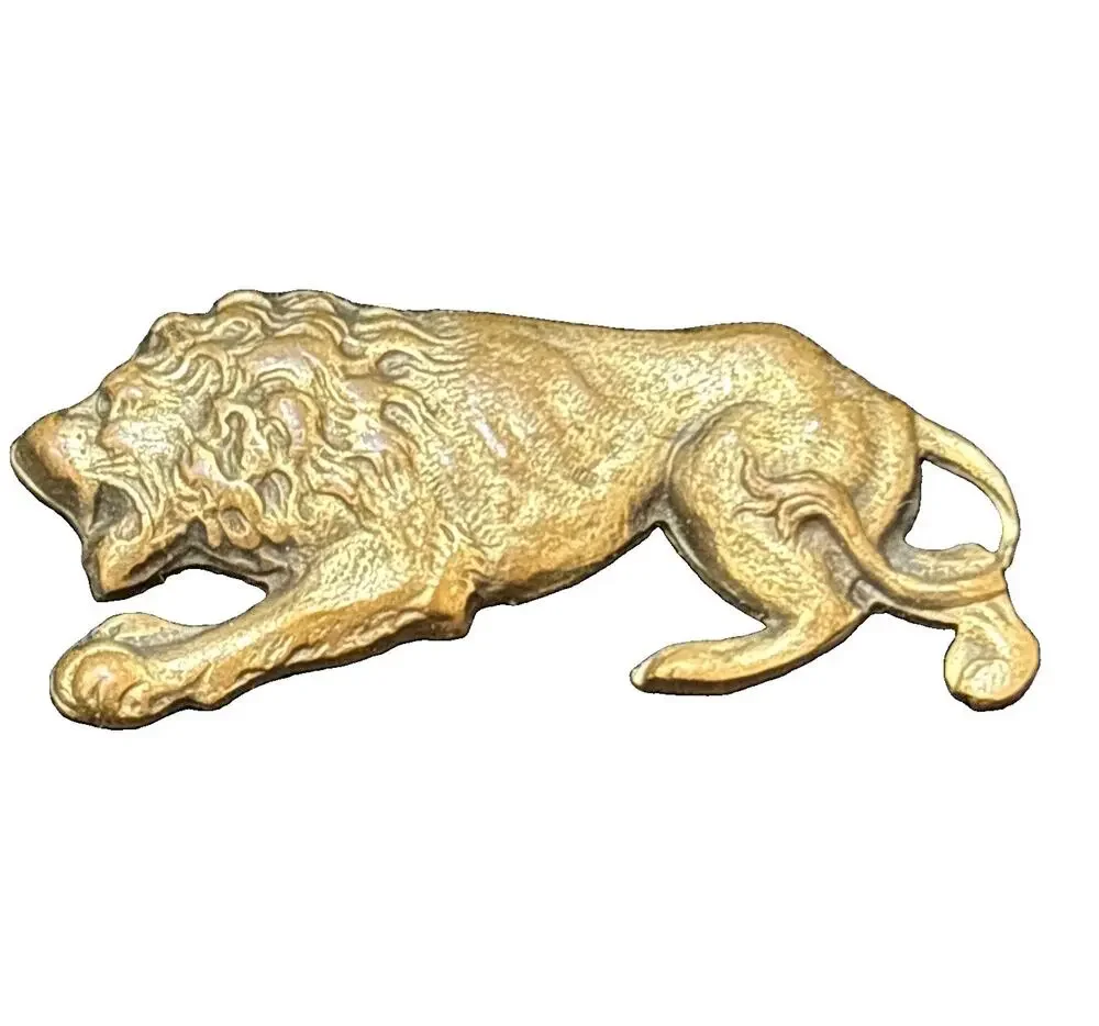 Antique Lion Brooch Pin Brass Textured Detailed 1.5”x.5” Lion Jewelry